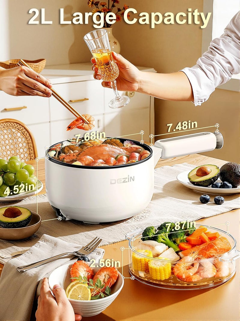 DEZIN Electric pot with Steamer, 2L Non-Stick Sauté Pan, 5-in-1 Multifunctional Hot Pot Electric for Steak, Fried Rice, Oatmeal, Soup, Dual Power Control, Portable Pot for Dorm, Office & Small Kitchen - Image 5